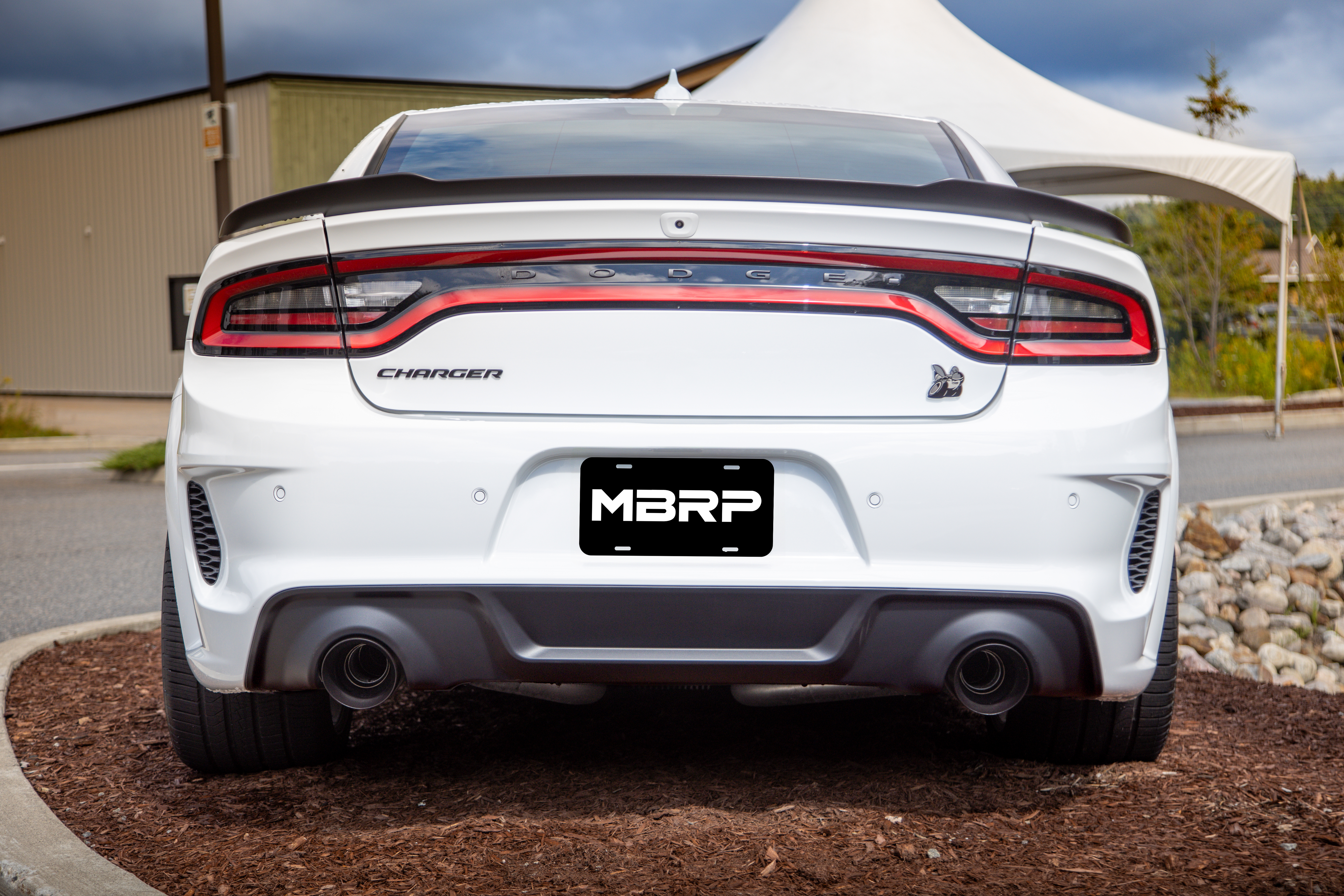 MBRP Exhaust 5in. OD, SEC 70 Inlet, 7.7in. In Length, Dual Wall, Angle Cut, BLK Tip Pairs.